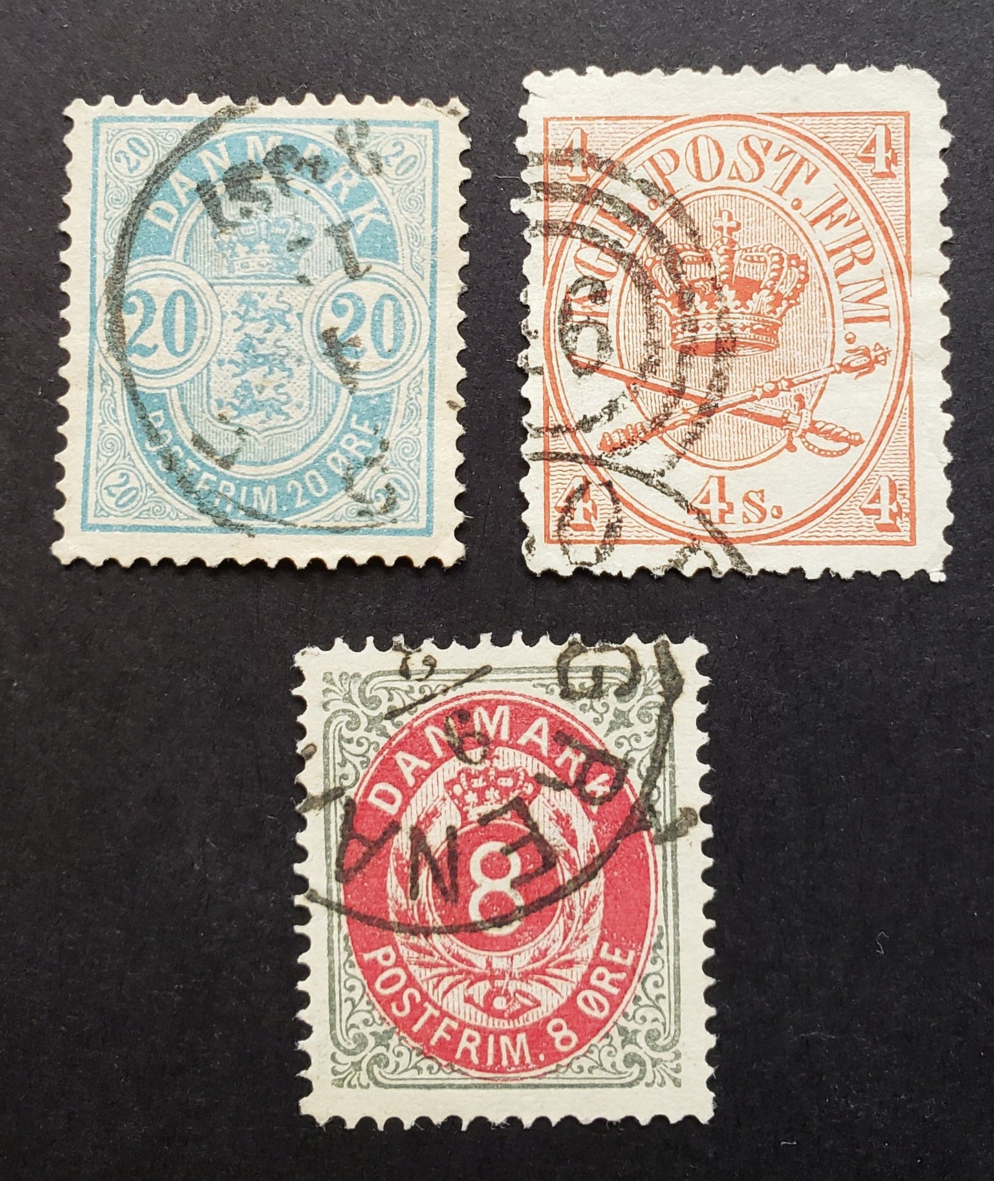 Lot 63 Denmark SC#13/40 1864-1884 Royal Emblems / Large Corner Numerals Issues, 3 F-VF Used Singles, Click on Listing to See ALL Pictures, 2017 Scott Cat. $18