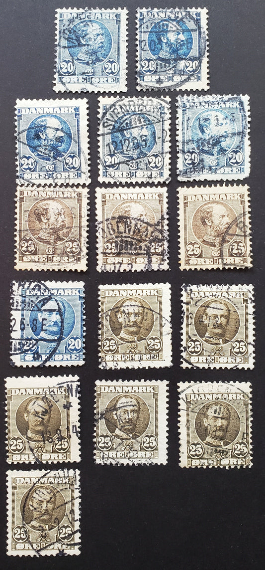 Lot 68 Denmark SC#66/75 1904-1912 King Christian IX / King Frederik VIII Issues, 15 VG-VF Used Singles, Click on Listing to See ALL Pictures, 2017 Scott Cat. $49.25