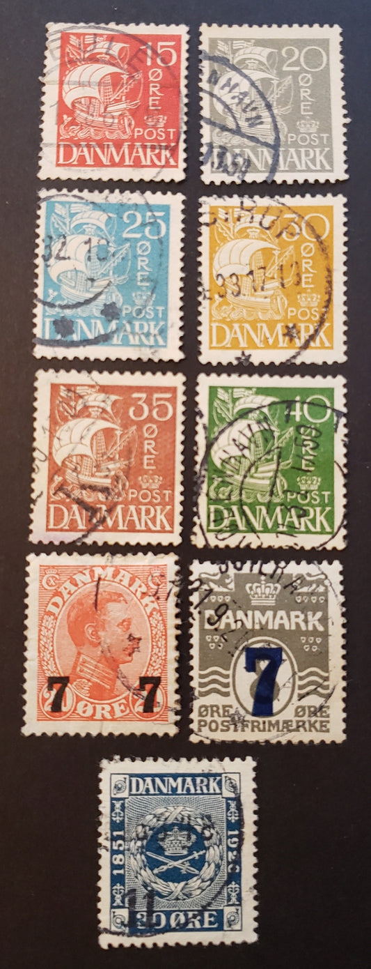 Lot 85 Denmark SC#180/197 1926-1927 75th Anniv. Of The Introduction Of Postage Stamps / Caravel Issues, 9 Fine & Very Fine Used Singles, Click on Listing to See ALL Pictures, 2017 Scott Cat. $14.25