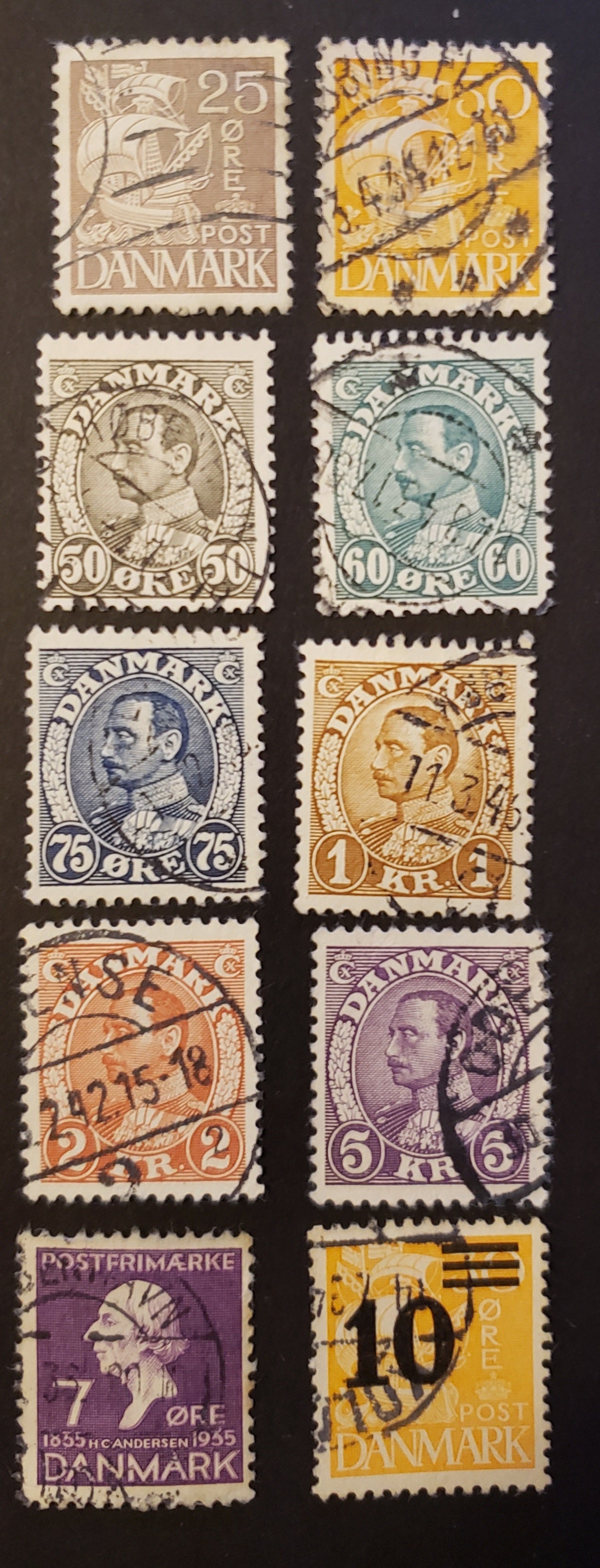 Lot 90 Denmark SC#234 1933-1935 Caravel / Cent. Of Fairy Tales Issues, 10 F-VF Used Singles, Click on Listing to See ALL Pictures, 2017 Scott Cat. $15.25