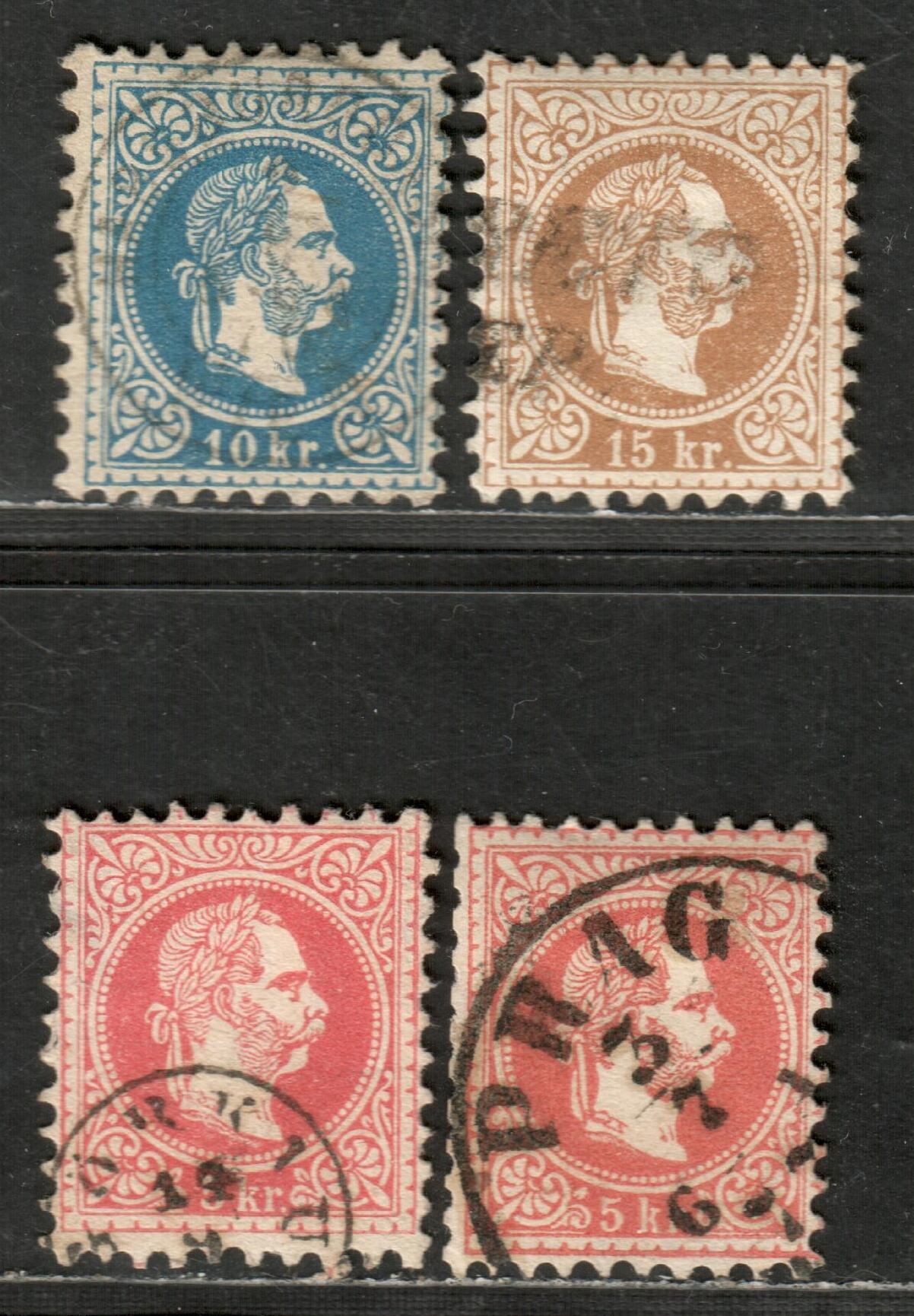 Lot 11 Austria SC#29a/31 1867-1872 Franz Joseph Issue, Coarse Print, 4 Fine and VF Used Singles, Click on Listing to See ALL Pictures, 2022 Scott Classic Cat. $9.4