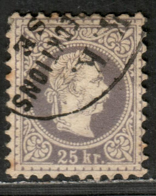 Lot 12 Austria SC#39f 25kr Gray Violet 1874-1880 Franz Joseph Issue, Fine Print, A Fine Used Single, Click on Listing to See ALL Pictures, 2022 Scott Classic Cat. $225