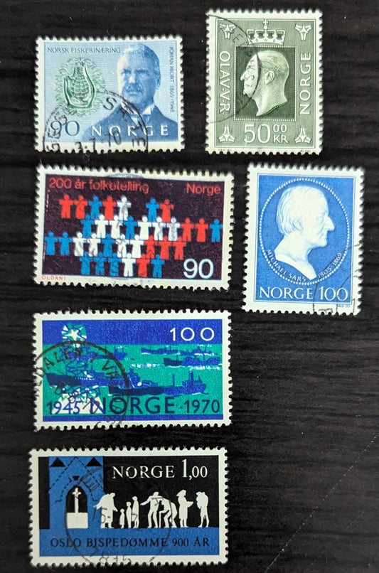 Norway SC#536/577 1969-1971 Johan Hjort - 900th Anniv of Bishopic of Oslo Issues, 6 Very Fine Used Singles, Click on Listing to See ALL Pictures, 2017 Scott Cat. $10.5