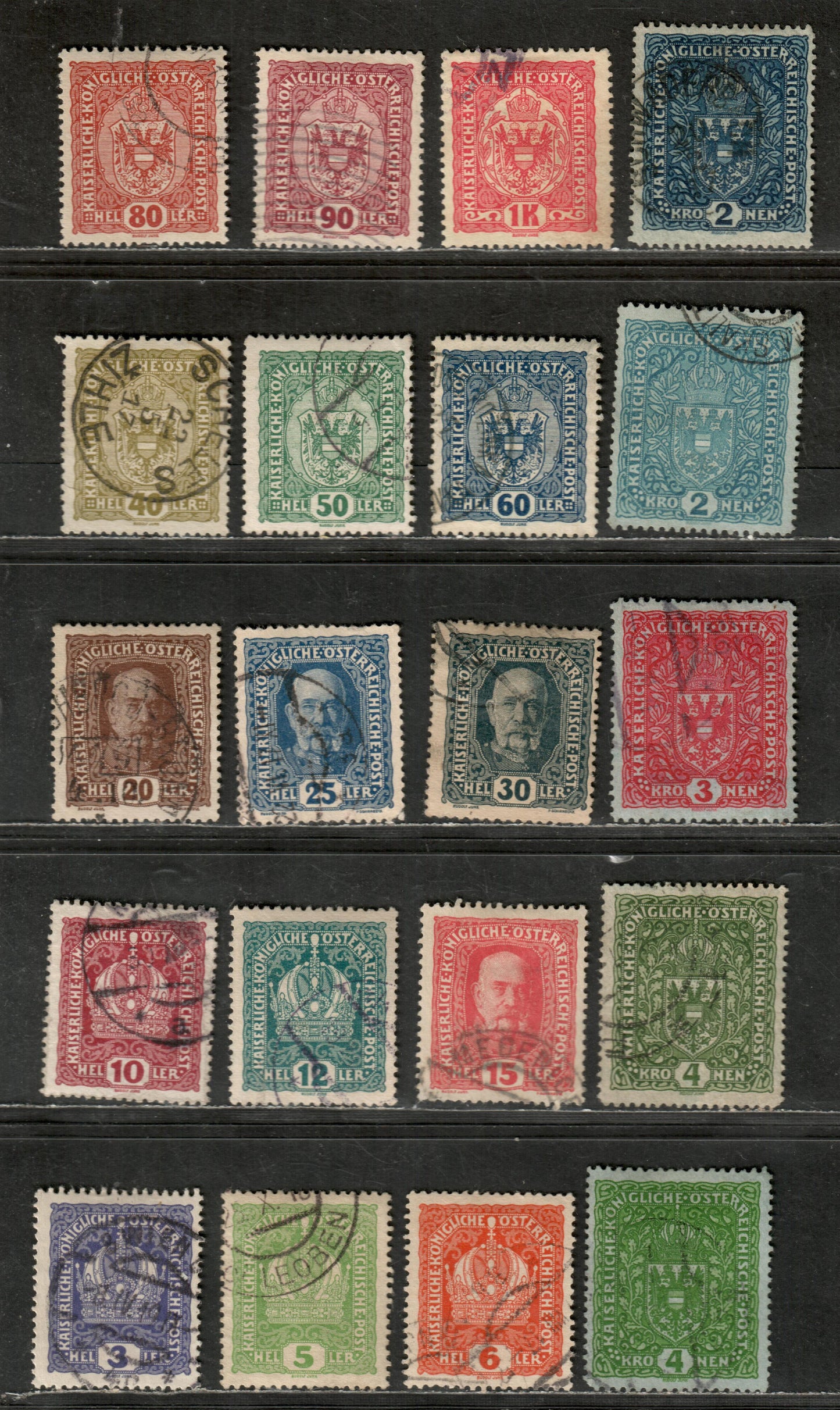 Lot 18 Austria SC#145/166 1916-1918 Austrian Crown Issue, 20 F-VF Used Singles, Click on Listing to See ALL Pictures, 2022 Scott Classic Cat. $11.55