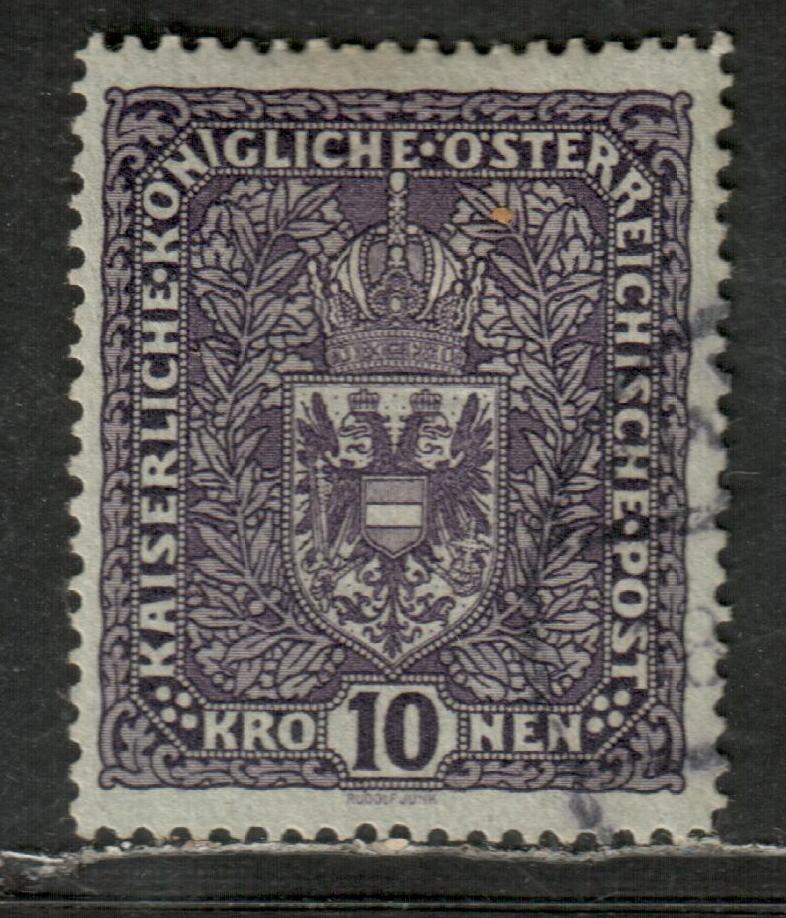 Lot 19 Austria SC#163 10k Deep Violet 1916-1918 Coat Of Arms Issue, Paper Coloured Through, A Very Fine Used Single, Click on Listing to See ALL Pictures, 2022 Scott Classic Cat. $52.5