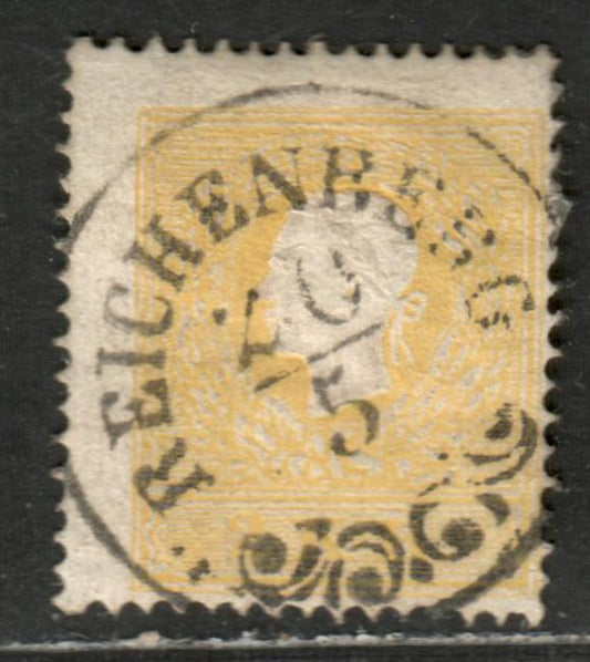 Lot 2 Austria SC#6 2kr Yellow 1858-1859 Franz Josef Issue, Type II With Sock On The Nose Cancel, A Fine Used Single, Click on Listing to See ALL Pictures, 2022 Scott Classic Cat. $55