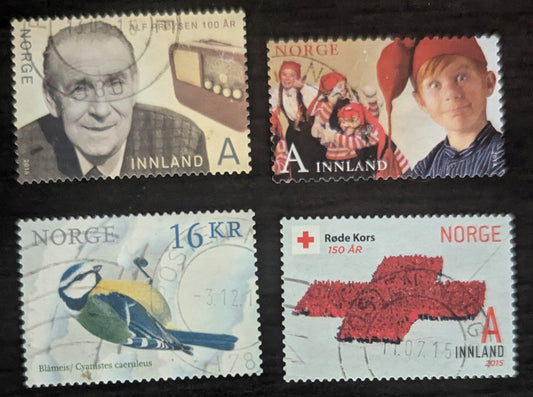 Norway SC#1747/1759 2014-2015 Alf Proysen - Red Cross, 150th Anniv Issues, 4 Very Fine Used Singles, Click on Listing to See ALL Pictures, 2017 Scott Cat. $13.25