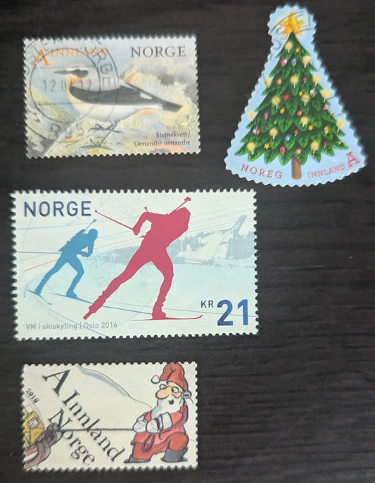 Norway SC#1782/1809 2015-2016 Birds - Christmas Issues, 4 Very Fine Used Singles, Click on Listing to See ALL Pictures, 2017 Scott Cat. $12.6