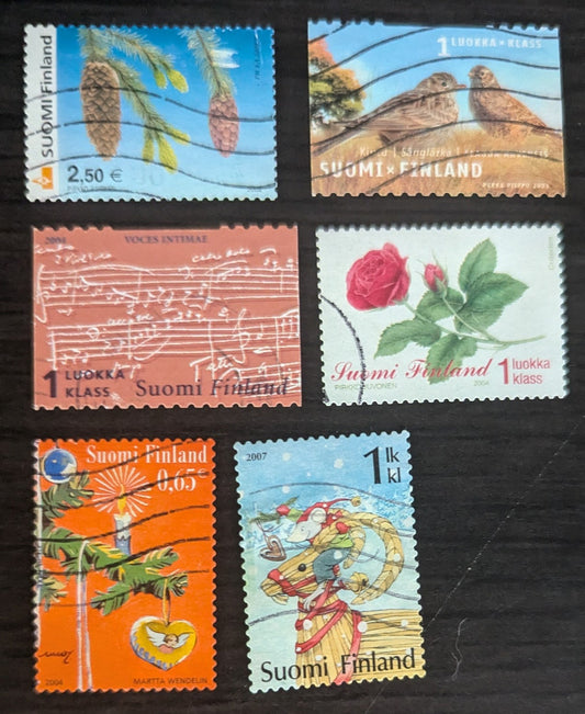 Finland SC#1170/1300 2002-2007 National Symbols - Christmas Issues, 6 Fine & Very Fine Used Singles, 2017 Scott Cat. $9.9