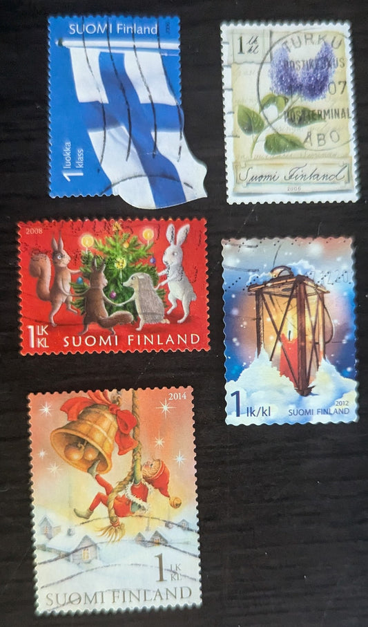 Finland SC#1254/1480 2006-2014 Flag - Christmas Issues, 5 Fine & Very Fine Used Singles, Click on Listing to See ALL Pictures, 2017 Scott Cat. $9.8