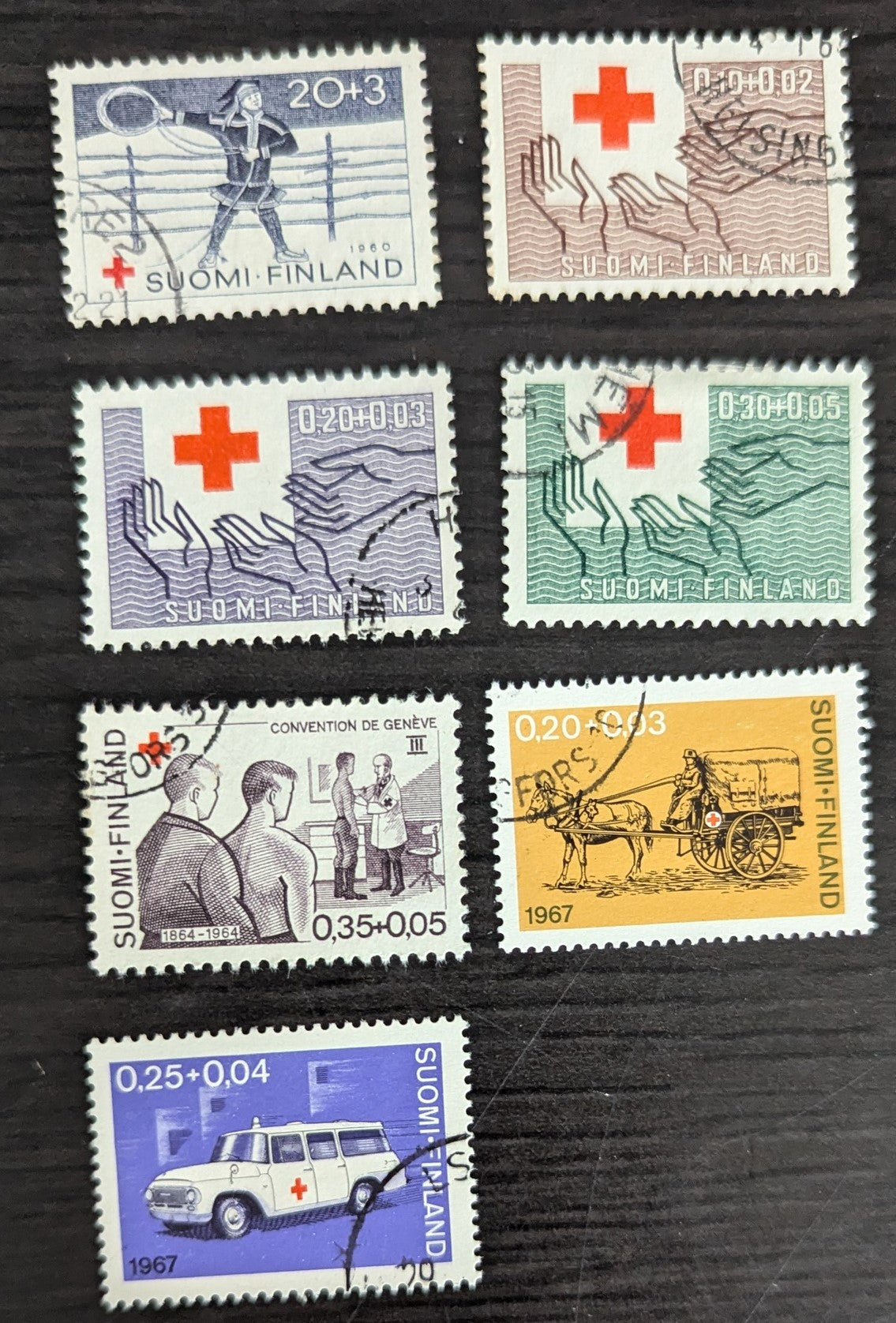 Finland SC#B158/B183 1960-1967 Lapp & Lasso - Ambulance Semi Postal Issues, 7 Very Fine Used Singles, Click on Listing to See ALL Pictures, 2017 Scott Cat. $9.05