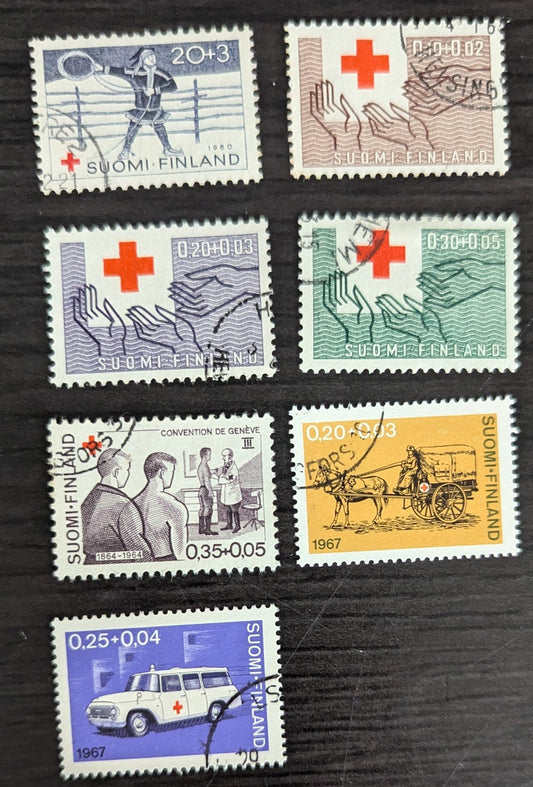 Finland SC#B158/B183 1960-1967 Lapp & Lasso - Ambulance Semi Postal Issues, 7 Very Fine Used Singles, Click on Listing to See ALL Pictures, 2017 Scott Cat. $9.05
