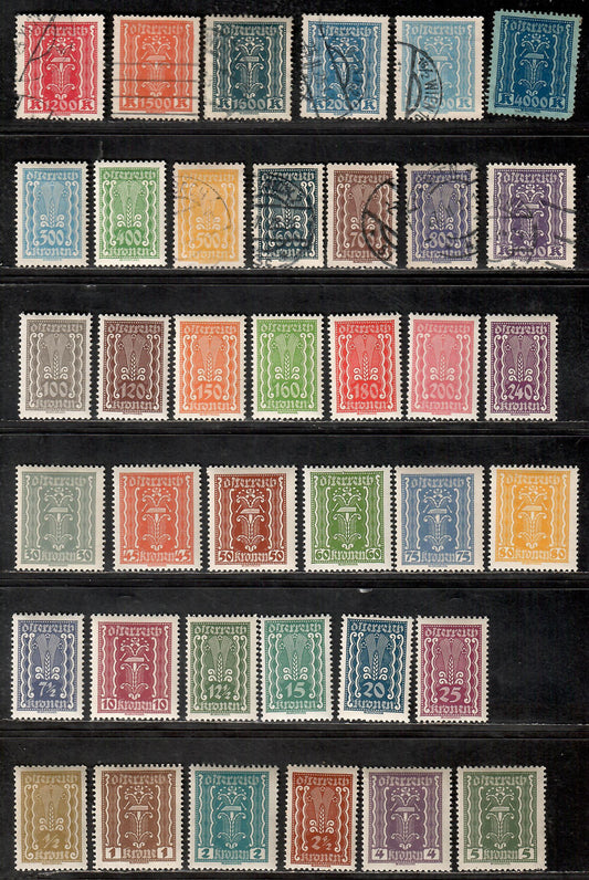 Lot 28 Austria SC#250/287 1922-1924 Symbols Of Agriculture, Labour And Industry Issue, 38 VFOG And Used Singles, Click on Listing to See ALL Pictures, 2022 Scott Classic Cat. $23.45