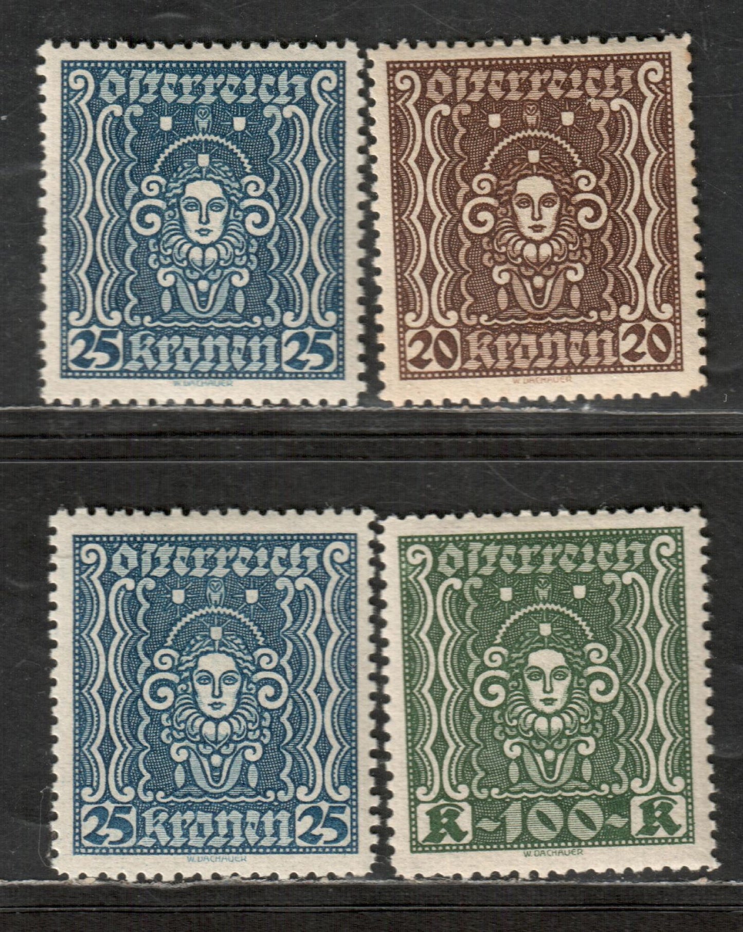 Lot 29 Austria SC#288a/291a 1922-1924 Symbols Of Art And Science Issue, Perf 11 1/2, 26mm x 29mm Design Size, 4 VFOG Singles, Click on Listing to See ALL Pictures, 2022 Scott Classic Cat. $8.05