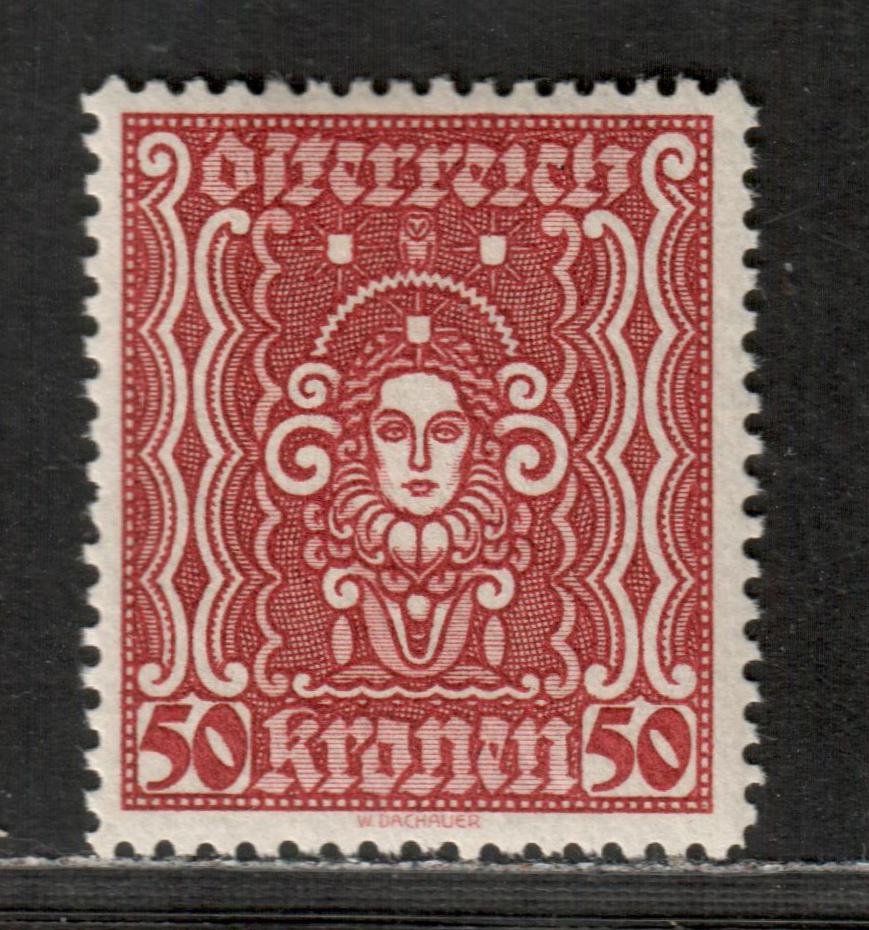 Lot 33 Austria SC#290i 50k Deep Brownish Red 1922-1924 Symbols Of Art And Science Issue, Perf 11 1/2, 25mm x 29mm Design Size, A VFOG Single, Click on Listing to See ALL Pictures, 2022 Scott Classic Cat. $8