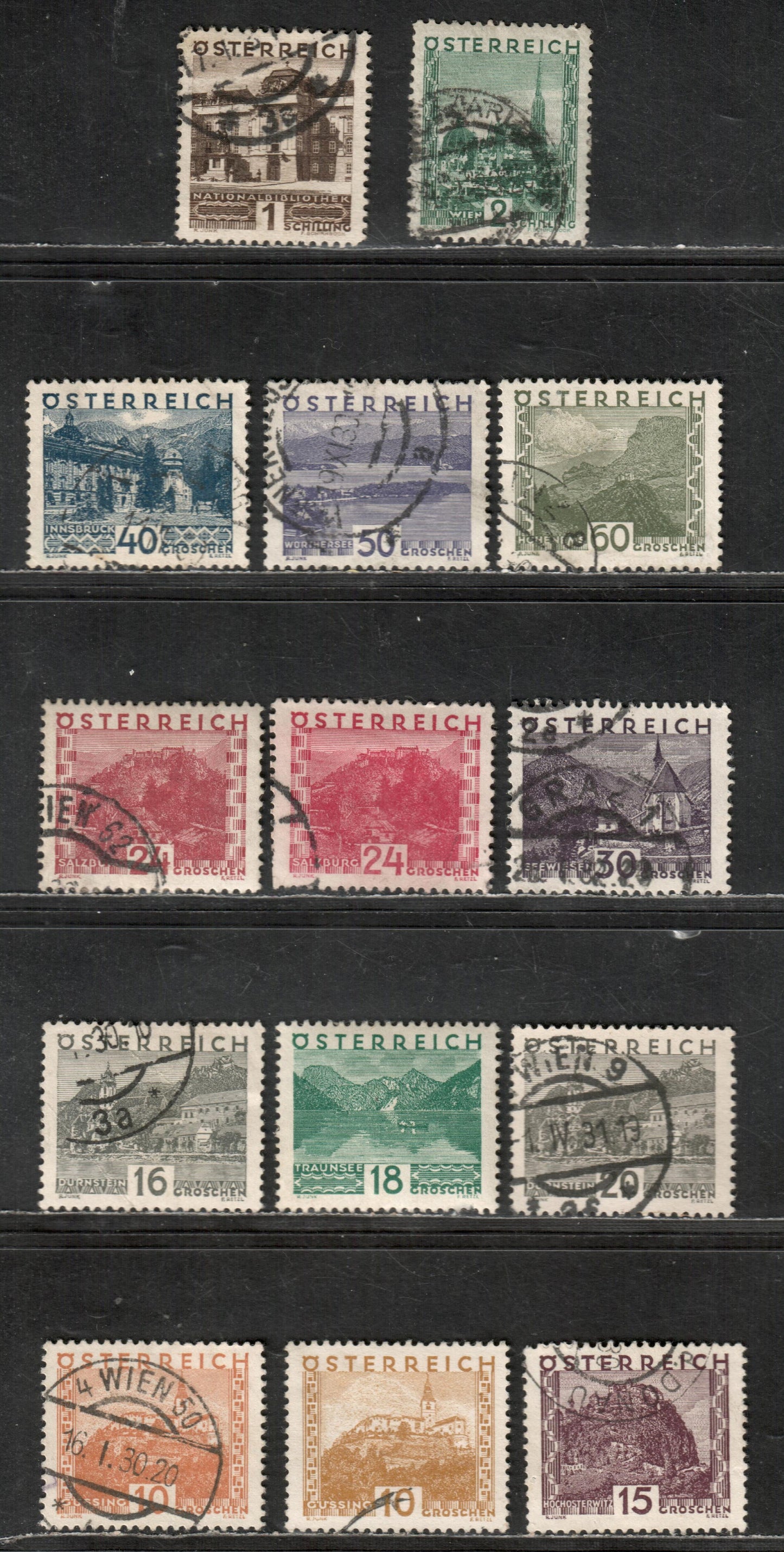 Lot 35 Austria SC#326/339 1929-1930 Gussing / St. Stephen's Cathedral Issue, 14 F-VF Used And OG Singles, Click on Listing to See ALL Pictures, 2022 Scott Classic Cat. $24.65