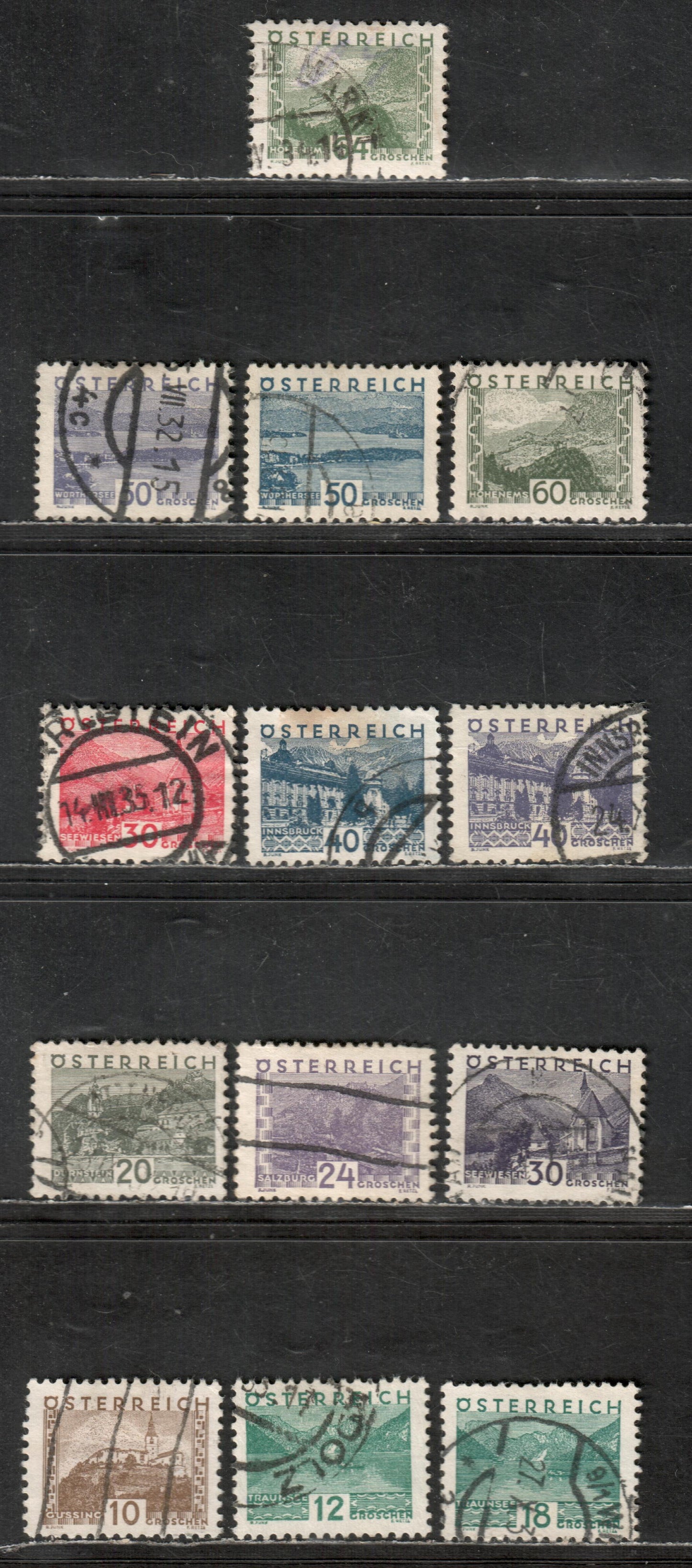 Lot 37 Austria SC#340/353 1932 Gussing / St. Stephen's Cathedral Issue, 13 Fine & VF Used Singles, Click on Listing to See ALL Pictures, 2022 Scott Classic Cat. $12.2