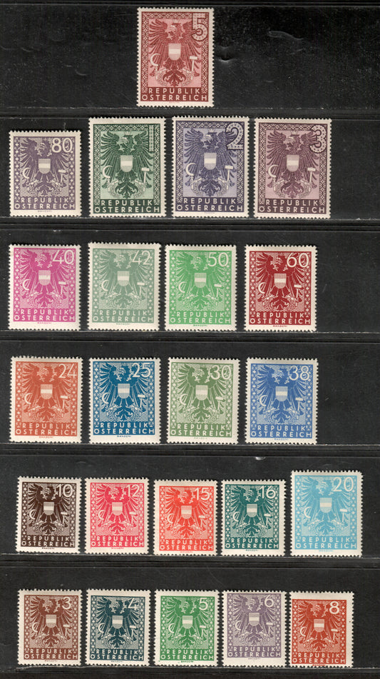 Lot 41 Austria SC#432/454 1945 Coat Of Arms Issue, 23 VFOG Singles, Click on Listing to See ALL Pictures, 2017 Scott Cat. $5.8