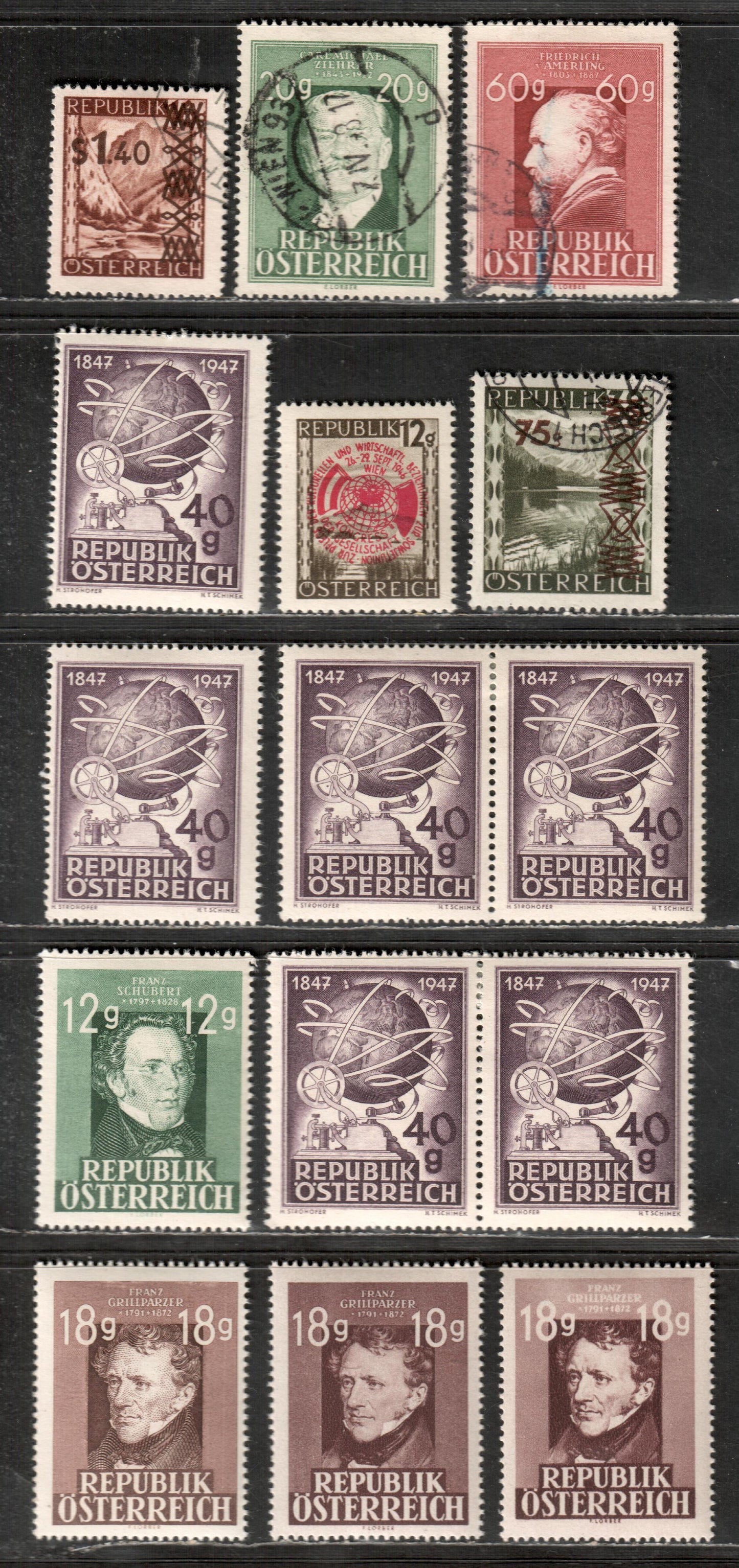 Lot 44 Austria SC#482/519 1946-1949 Meeting With USSR Overprint / Artists Issues, 11 F-VF OG And Used Singles, Some Shade Variations, Click on Listing to See ALL Pictures, 2017 Scott Cat. $6.35