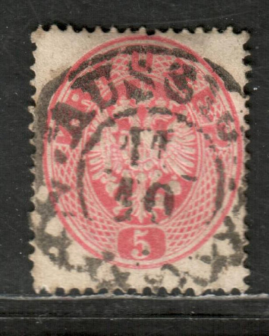 Lot 5 Austria SC#19 5kr Rose 1863 Coat Of Arms Issue, A Fine Used Single, Click on Listing to See ALL Pictures, 2022 Scott Classic Cat. $15