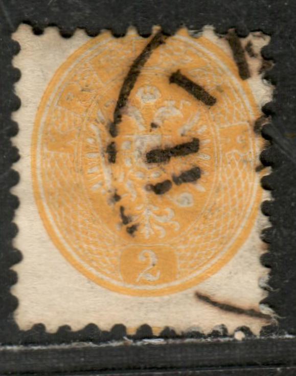 Lot 8 Austria SC#22 2kr Yellow 1863-1864 Coat Of Ams Issue, A VG Used Single, Click on Listing to See ALL Pictures, 2022 Scott Classic Cat. $15