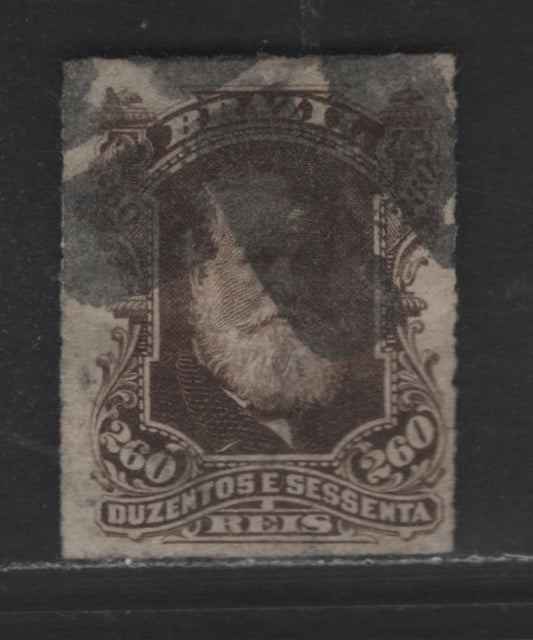 Lot 15 Brazil SC#74 260r Dark Brown 1878-1879 Emperor Dom Pedro Issue, A Fine Appearing But VG Used Single, Click on Listing to See ALL Pictures, 2022 Scott Classic Cat. $27.50, Net. Est. $6