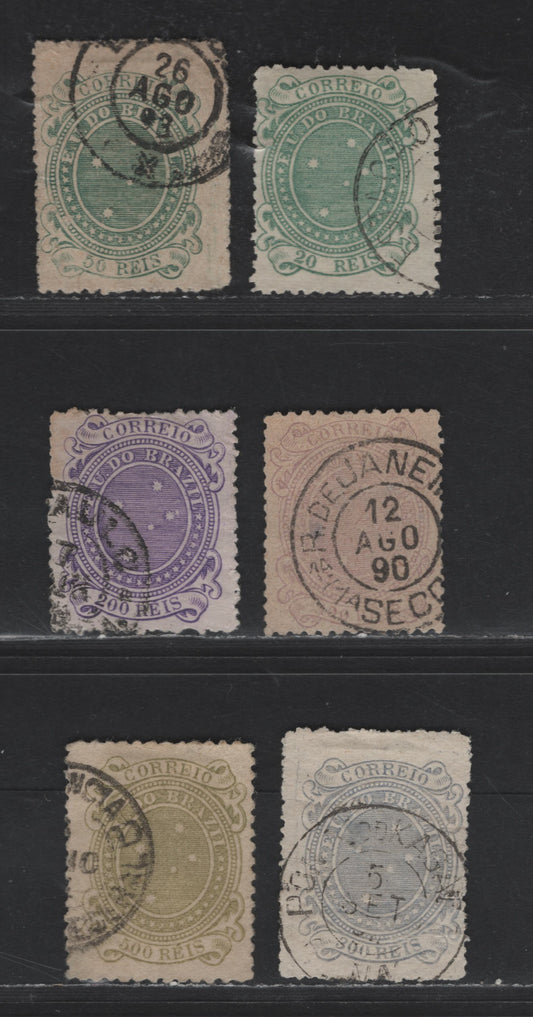 Lot 20 Brazil SC#99/105 1890-1891 Southern Cross Issue, 6 VG & Fine Used Singles, Click on Listing to See ALL Pictures, 2022 Scott Classic Cat. $32.80 for VF, Net. Est. $8