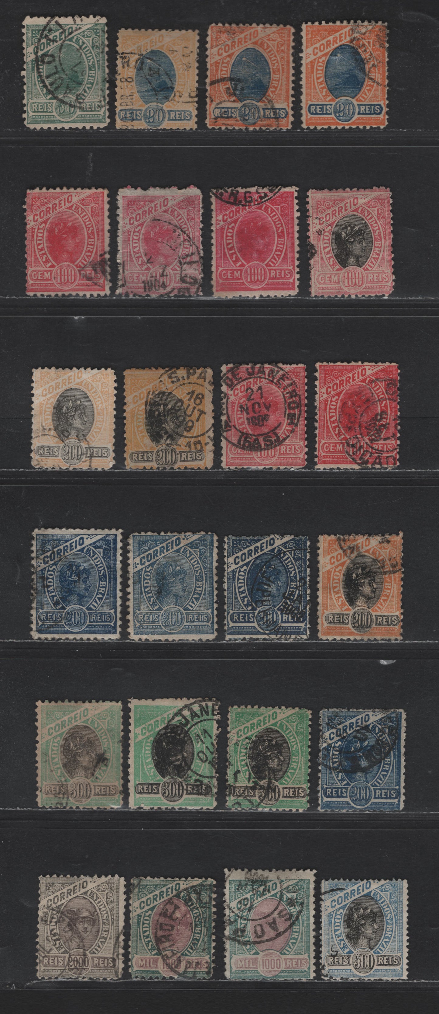 Lot 24 Brazil SC#114/161 1894-1900 Sugarloaf Mountain - Liberty Head Issues, 22 Fine & VF Used Singles, With Many Shade Variations, Click on Listing to See ALL Pictures, 2022 Scott Classic Cat. $33.45