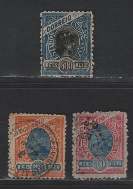 Lot 26 Brazil SC#113a/120b 1894-1897 Sugarloaf Mountain - Liberty Head Issue, 3 Fine & VF Used Singles, 1902-1905 Printing With Wider Spacing Between Stamps, Click on Listing to See ALL Pictures, 2022 Scott Classic Cat. $13.70