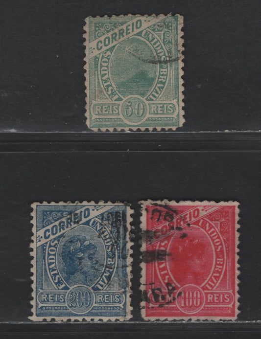 Lot 32 Brazil SC#168c-170b 1905 Sugarloaf Mountain - Liberty Head Issue, Wmk 97/Wmk 98, 3 Very Fine/SUP Used Singles, Click on Listing to See ALL Pictures, 2022 Scott Classic Cat. $6, Net Est. $12