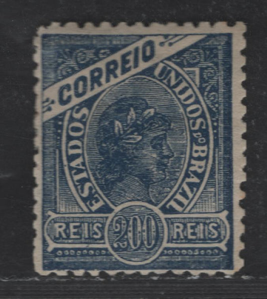 Lot 33 Brazil SC#170 200r Dark Blue 1905 Liberty Head Issue, Watermark 97/98, A FOG Single, Click on Listing to See ALL Pictures, 2022 Scott Classic Cat. $19, Net. Est. $10