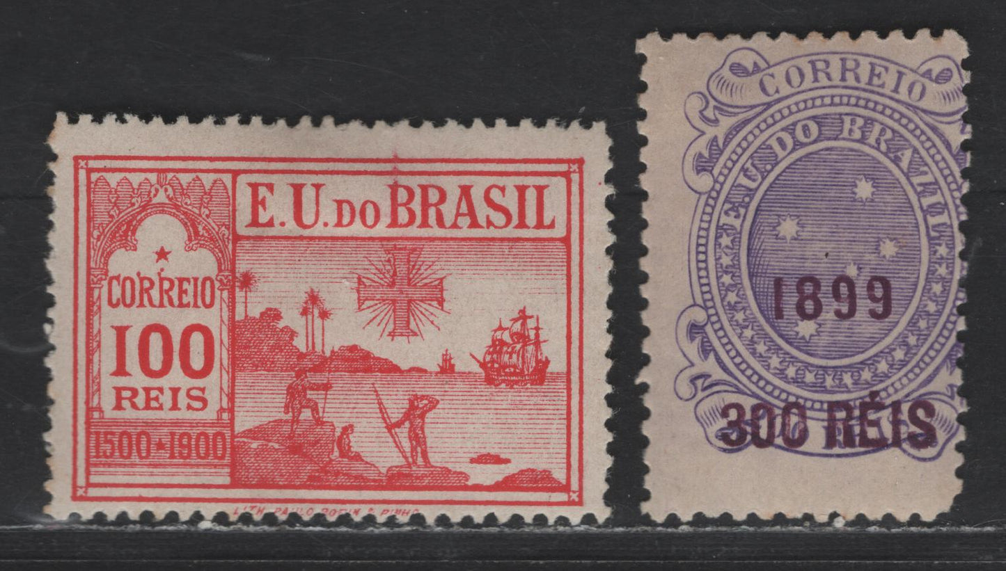 Lot 38 Brazil SC#153/162 1899-1900 Southern Cross Surcharged - Discovery of Brazil 400th Anniv Issues, 2 VG/FOG Singles, Click on Listing to See ALL Pictures, 2022 Scott Classic Cat. $7