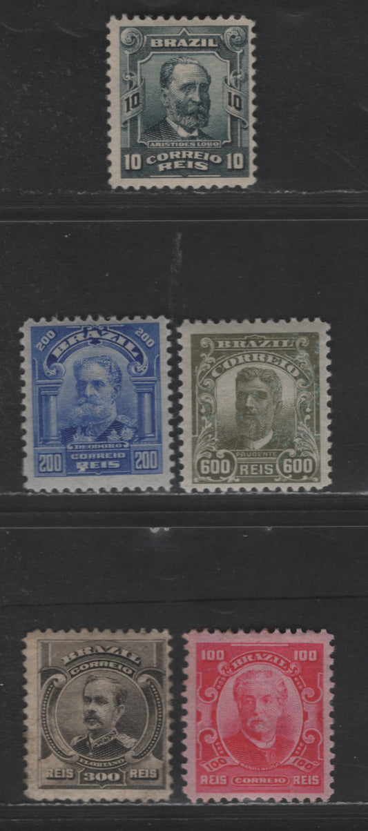 Lot 41 Brazil SC#174/183 1906-1916 Famous Brazilians Issue, 5 Fine & VFOG Singles, Click on Listing to See ALL Pictures, 2022 Scott Classic Cat. $14.35