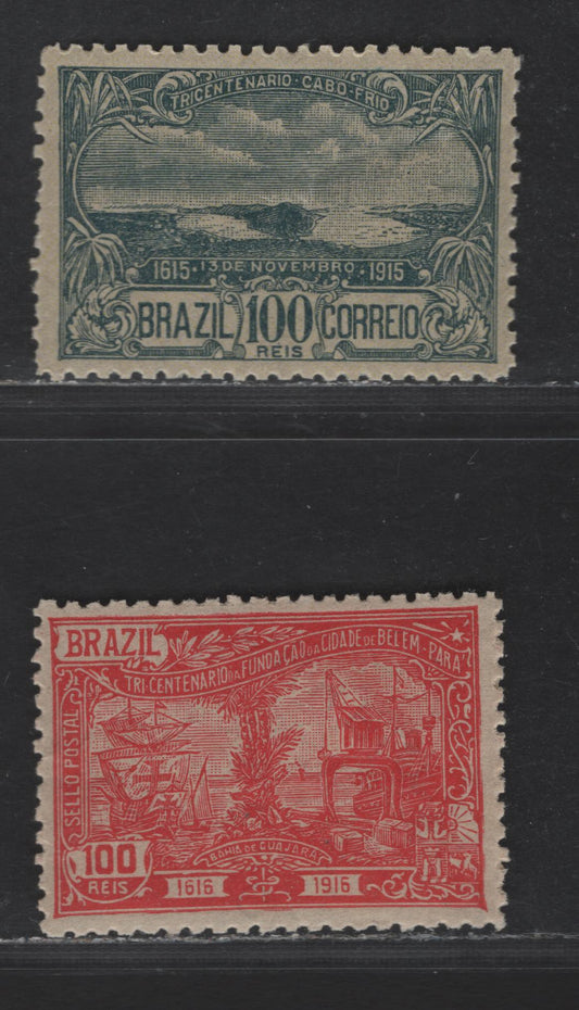 Lot 47 Brazil SC#195-196 1915-1916 Founding of the town of Cabo Frio, 300th Anniv - City of Belem, 300th Anniv Issues, 2 VFNH Singles, Click on Listing to See ALL Pictures, 2022 Scott Classic Cat. $38