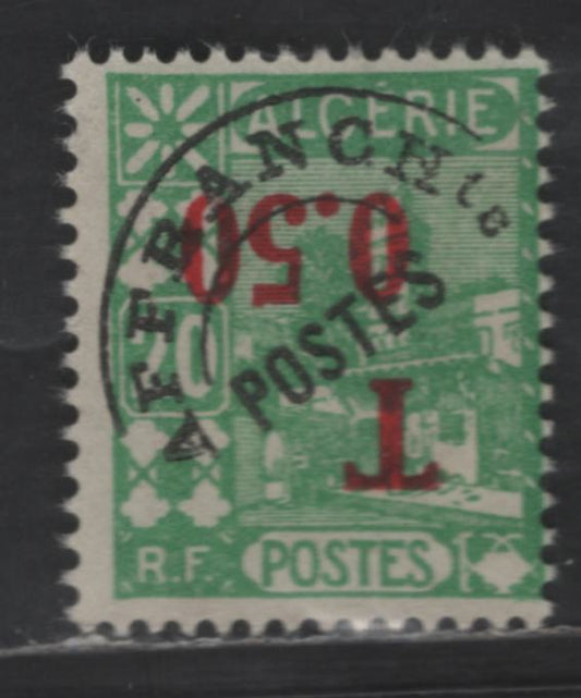 Algeria SC#J27a 50c On 20c Yellow Green 1944 Postage Due Issue, , Inverteted Surcharge, A Fine Used Single, Click on Listing to See ALL Pictures, Estimated Value $20