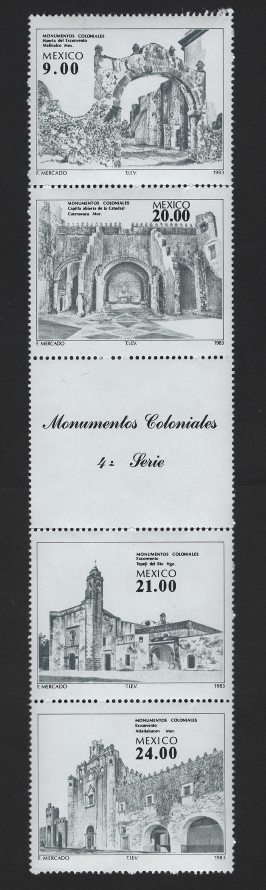 Mexico SC#1341a 1983 Colonial Monument Issue, A VFNH Strip Of 4, Click on Listing to See ALL Pictures, 2017 Scott Cat. $4