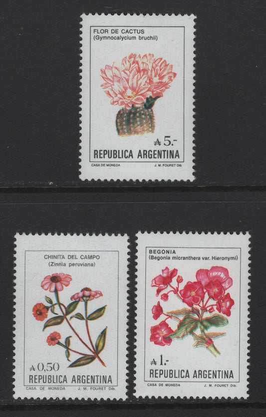 Argentina SC#1523/1526 1985-1988 Flowers Issue, 3 VFNH Singles, Click on Listing to See ALL Pictures, 2017 Scott Cat. $9.35