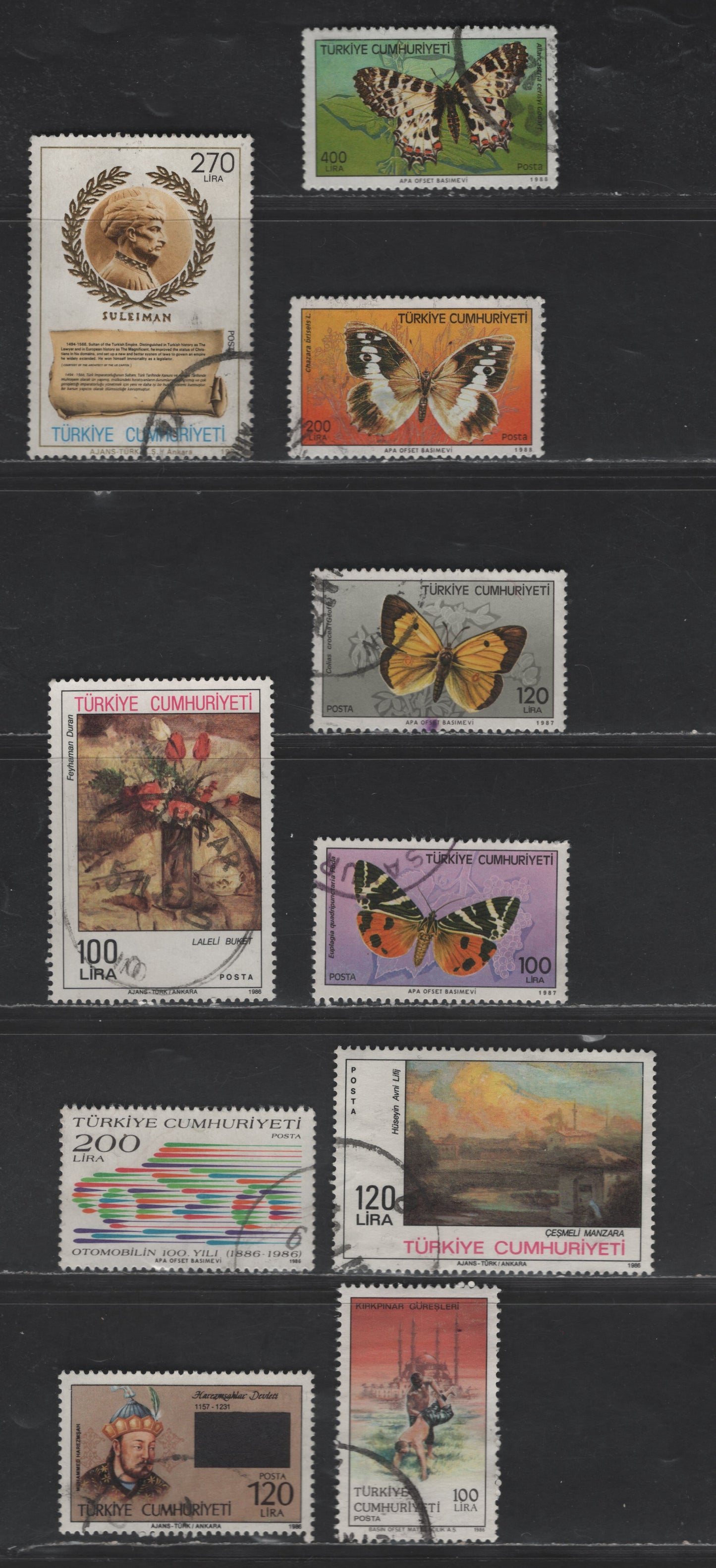 Turkey SC#2352/2423 1986-1988 States / Butterflies Issues, 10 Very Fine Used Singles, Click on Listing to See ALL Pictures, 2017 Scott Cat. $14.9