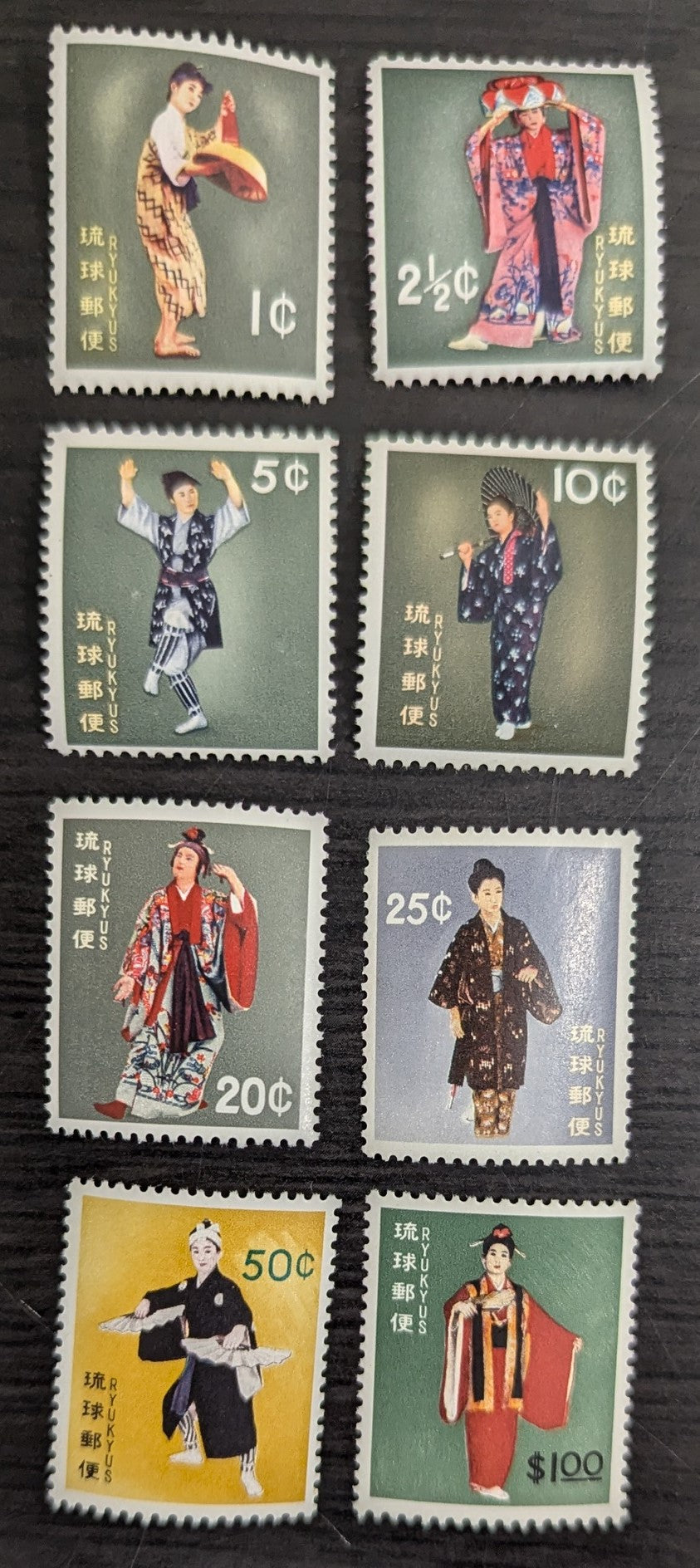 Lot 28 Ryukyu Islands SC#81-87 1961-1964 Dancers Issue, Ryukyu Added In English, Includes #84A, 8 VFNH Singles, Click on Listing to See ALL Pictures, 2017 Scott Cat. $13.2