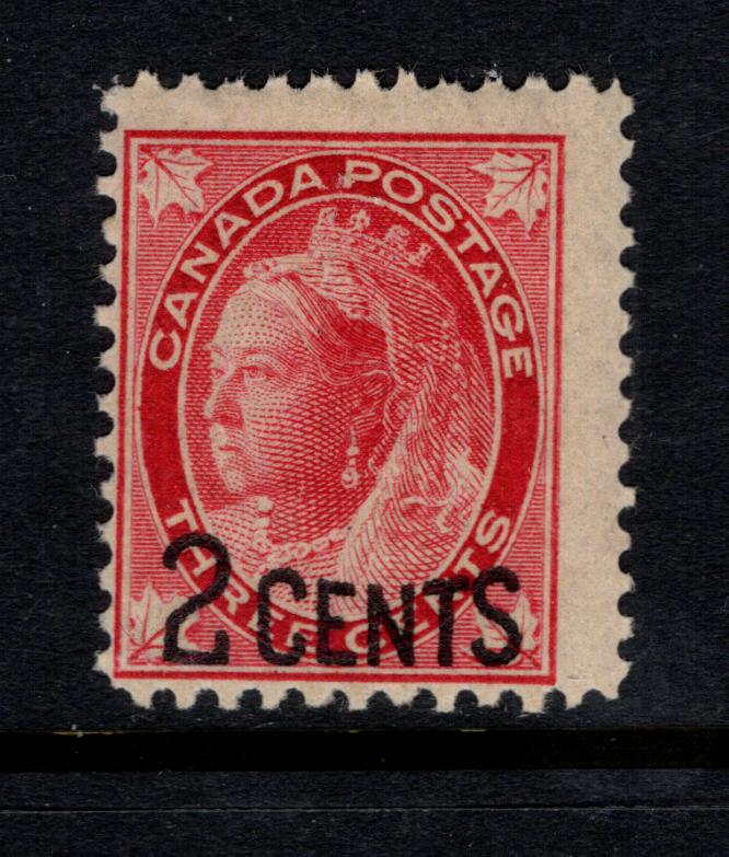 Canada #87 2c on 3c Carmine Queen Victoria, 1899 Provisional Issue, A FNH Single Perf 12