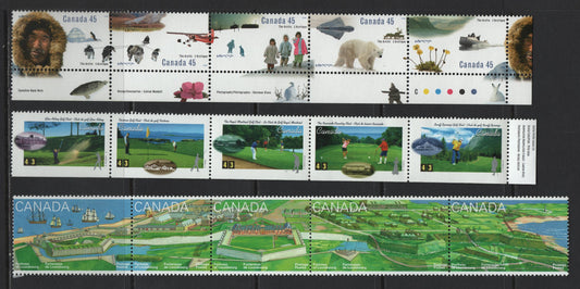 Canada #1551a, 1557a, 1578a 43c Multicoloured Louisburg Harbour & Ships - Children, 1995 Fortress Of Louisburg - The Arctic Issues, On Fluorescent Coated DF1 Coated Papers Paper & GT-4