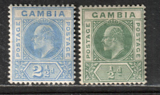 Lot 11 Gambia SG#57/60 1904-1906 King Edward VII Issue, With Multiple crown CA Wmk, 2 FOG Singles, Click on Listing to See ALL Pictures, Estimated Value $12