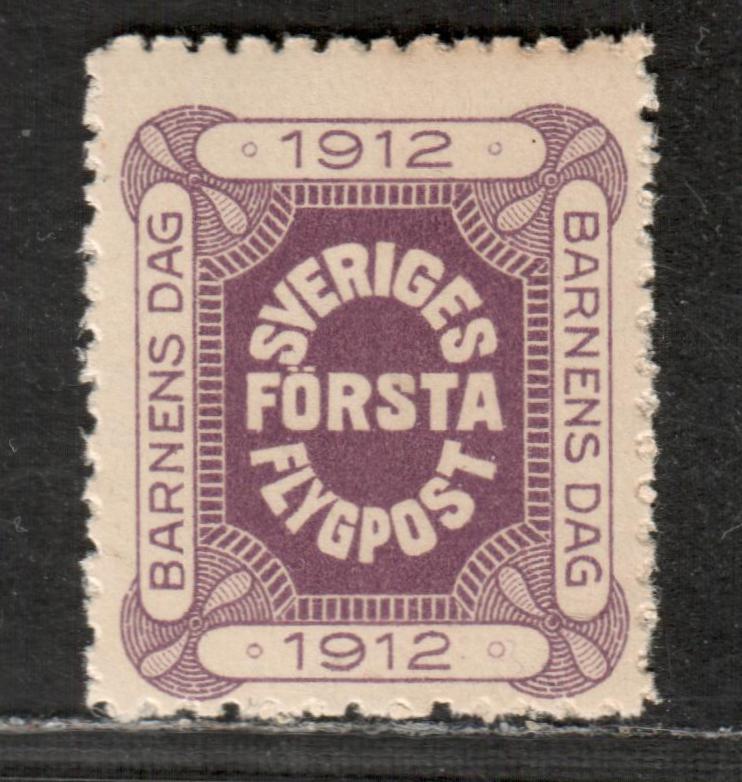 Lot 154 Sweden Facit #HF1 60 ore Violet 1912 Semi-Official Airmail Issue, A F/VFNH Single, Click on Listing to See ALL Pictures, Estimated Value $75