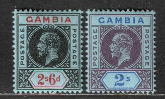 Lot 17 Gambia SG#99/100 1912-1922 King George V Keyplates, With Multiple crown CA Wmk, 2 VFOG Singles, Click on Listing to See ALL Pictures, Estimated Value $22