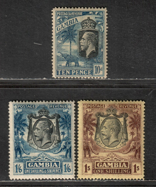 Lot 21 Gambia SG#133/135 1922-1929 Elephant & River Scene Definitves Issue, Various Perfs, 3 FOG Singles, Click on Listing to See ALL Pictures, Estimated Value $20