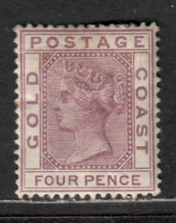 Lot 27 Gold Coast SG#16a 4d Deep Mauve 1884-1891 Queen Victoria Keyplate Issue, 1885 Printing With crown CA Watermark, A VFOG Single, Click on Listing to See ALL Pictures, Estimated Value $25