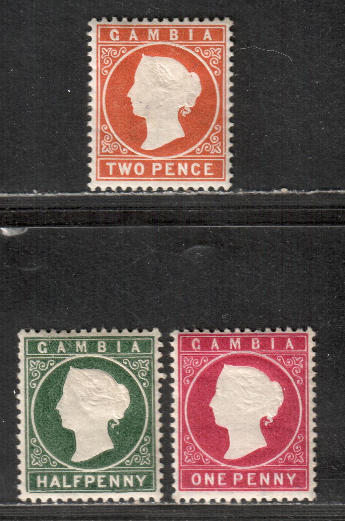 Lot 3 Gambia SG#21/24 1886-1893 Queen Victoria Cameo Issue, 1887 Printings With crown CA Sideways, Perf 14 Comb, 3 F & VF OG Singles, Click on Listing to See ALL Pictures, Estimated Value $20