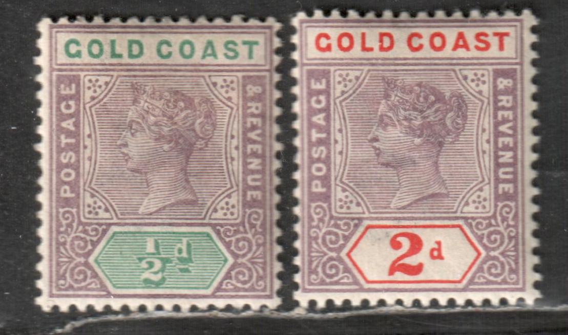 Lot 31 Gold Coast SG#26/27b 1898-1902 Queen Victoria Imperium Keyplates Issue, With crown CA Watermark, 2 VFOG Singles, Click on Listing to See ALL Pictures, Estimated Value $60