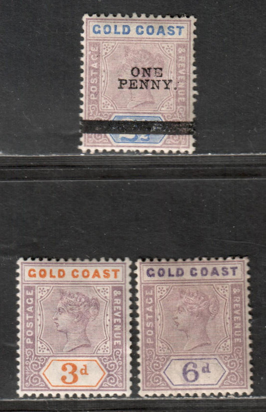 Lot 32 Gold Coast SG#29/35 1898-1901 Queen Victoria Imperium Keyplates & Surcharges Issues, 3 VG & F/VF OG Singles, Click on Listing to See ALL Pictures, Estimated Value $18