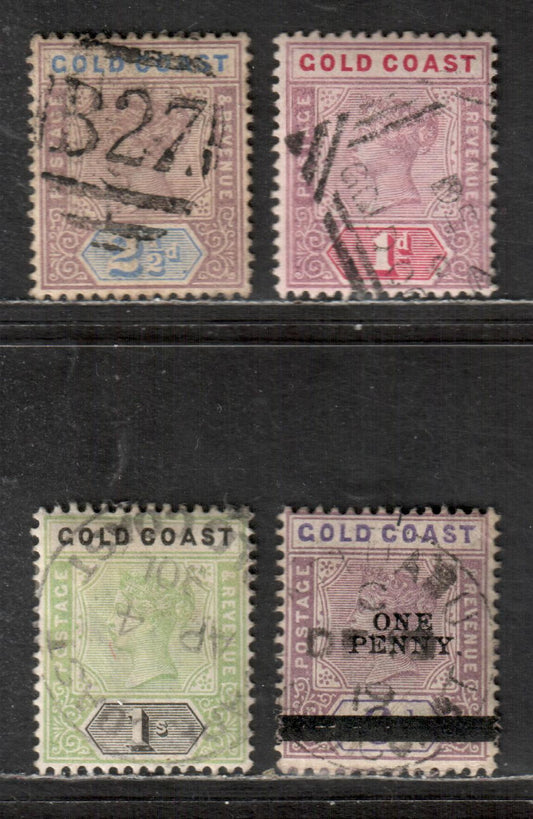 Lot 34 Gold Coast SG#27/36 1898-1902 Queen Victoria Imperium Keyplate Issue, 2 1/2d Has SON Quittah "B27" Cancel, 4 G & F/VF Used Singles, Click on Listing to See ALL Pictures, Estimated Value $25